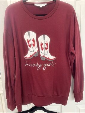 Hiow Standard Maroon 'Howdy Girls' Cowboy Boots Sweatshirt